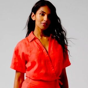 NWT Athleta Playa Linen Wrap Tie Top Sz 1x Coral Passionfruit Cropped